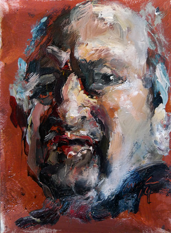 Raoul Middleman painting, Maroon Self Portrait