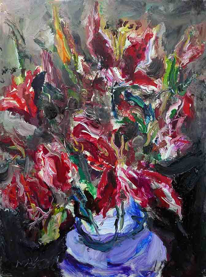 Raoul Middleman painting, Stargazer Lilies