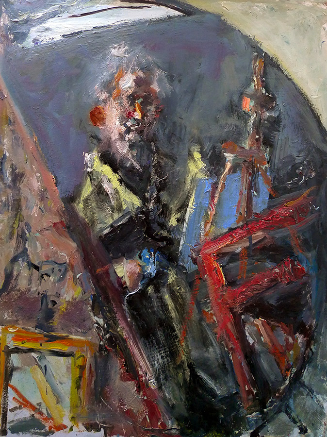 Raoul Middleman painting, Studio Round Mirror